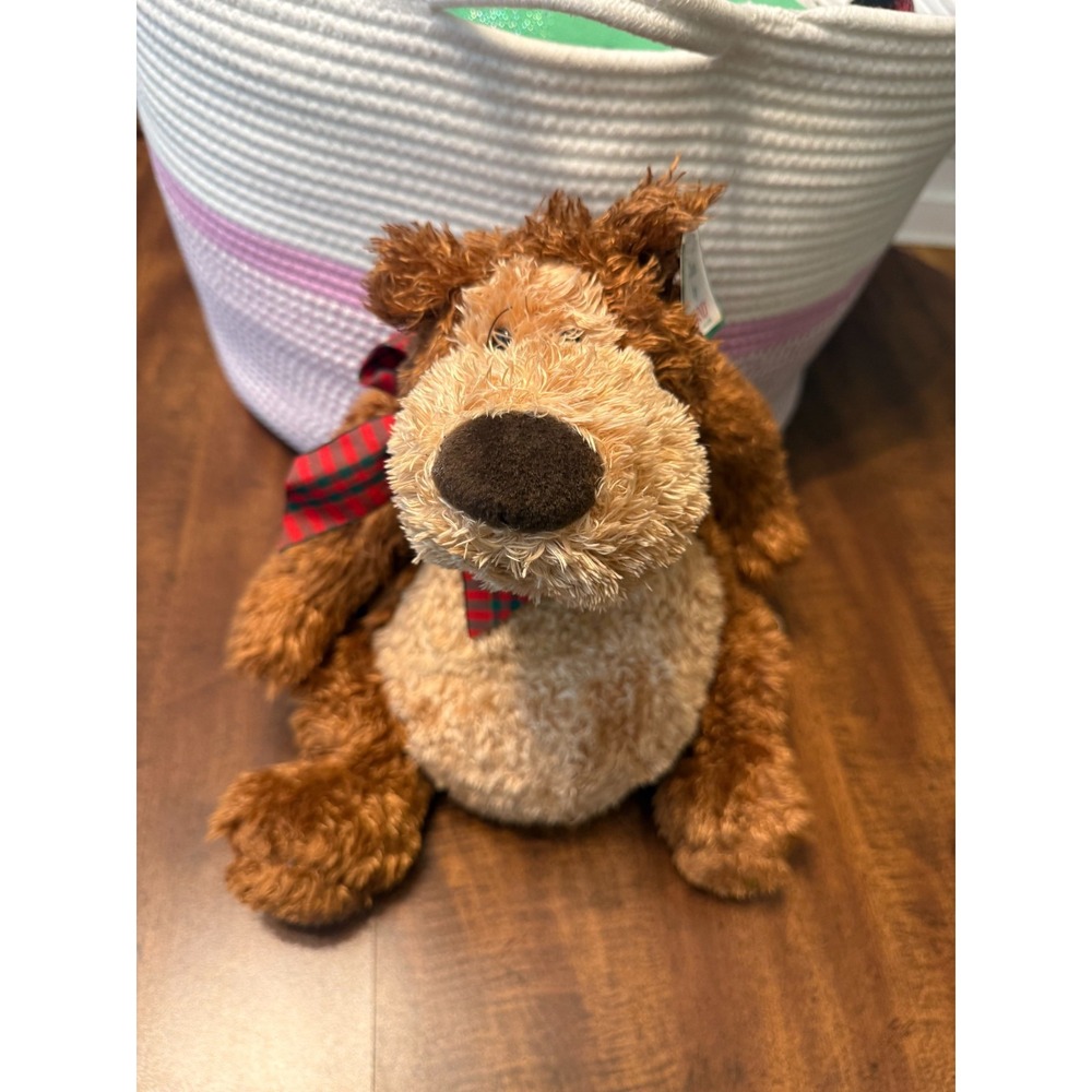 GUND Harley Teddy Bear 16" Plush 46129 Brown Shaggy Plaid Bow Tags Christmas